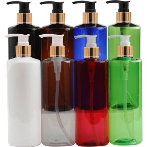 14pcs 500ML PET Lotion gold Pump Bottle,white Plastic Cosmetic Container,Empty Shampoo gel Sub-bottling,Essential Oil Bottle