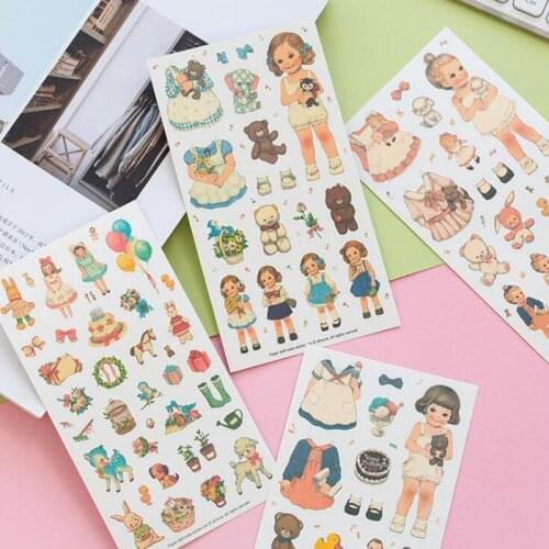 6pcs/pack Cute Paper Doll Mate Stickers Paper Decoration Ablum Diary Scrapbooking Label Sticker Kawaii Stickers Korea Stationery