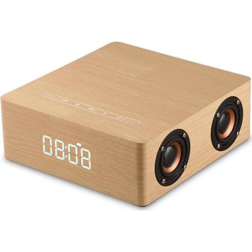 Wireless HiFi Wooden Bluetooth Speaker Solid Wood Subwoofer Sound of 3D Stereo Speakers with Clock Alarm Support AUX TF Card