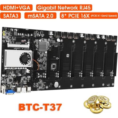 BTC-T37 Mining Motherboard VGA 8PCIE 16X 8GPU Video Card Support 1066/1333/1600MHz DDR3/DDR3L