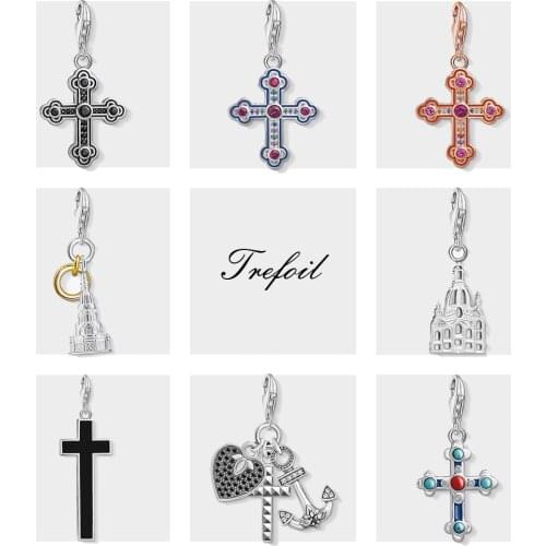 Black Cross Charm Pendant, 2019 Summer Fashion Jewelry 925 Sterling Silver Vintage Gift For Women Men Fit Bracelet Necklace