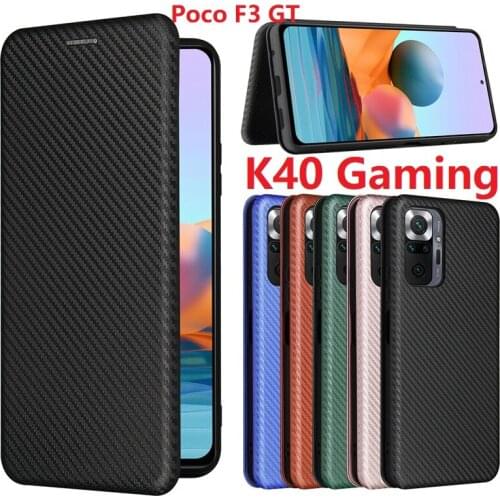 Carbon Fiber For Xiaomi Redmi K40 Gaming Case Edition Magnetic Book Stand Card Wallet Leather Protective Poco F3 GT Cover