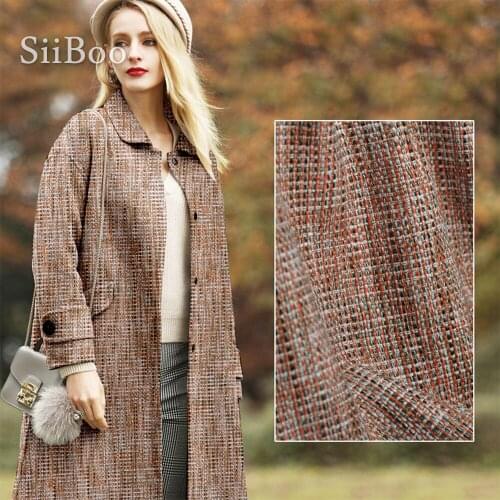France style orange brown weaving viscose wool fabric apparel for coat weighted woolen tissu cloth tecidos telas yarn SP5593