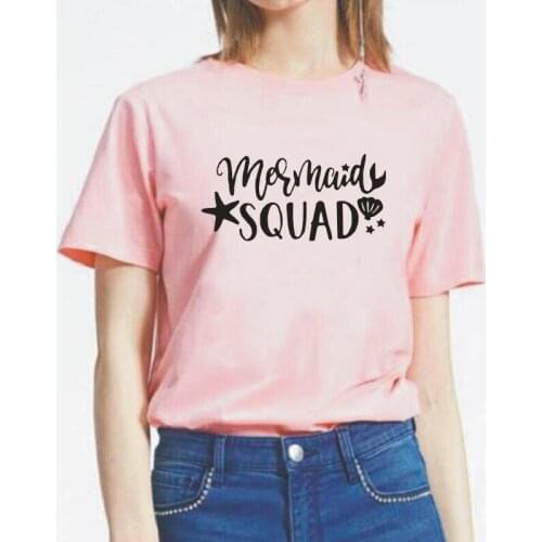 Summer Short Sleeve Harajuku T Shirt Women Tops Mermaid Squad Print Women Tshirt Cotton Hipster Tee Shirt Femme Camiseta Mujer