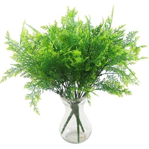 Artificial Grass 7 Fork Grass Plastic Green Grass Plastic Fake Leaf Flower Plant Wedding Home Decoration Christmas Table Decor