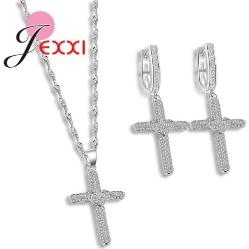 925 Sterling Silver Jewelry Set Cross Shapes Jewelry For Women CZ Zirconia Earrings/Pendant/Necklace Sets