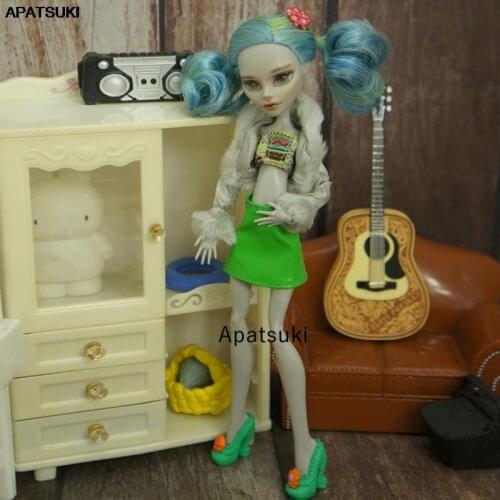 Grey Jacket Coat Crop Top Green Skirt for Bratz Doll Outfits Fashion Doll Clothes Set For Monster High Accessories 1/6 Kid Toys