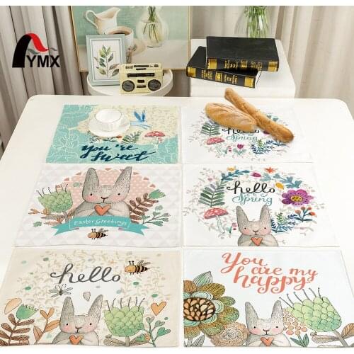 FYMX Animal Pattern Linen Napkin Cartoon Rabbit Flower Plant Bear Napkin For Event Party Decoration