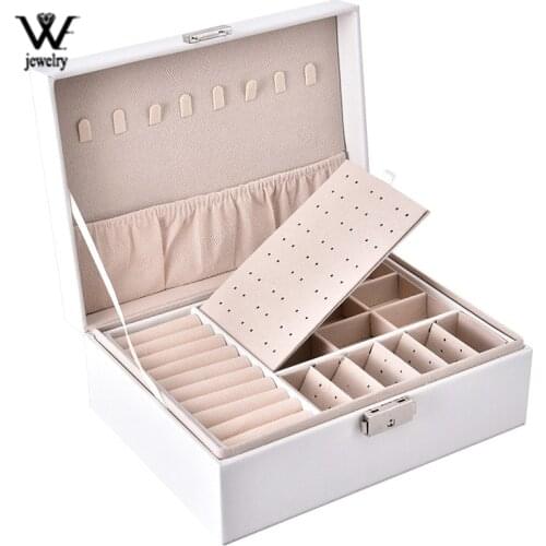 WE New Portable Leather Jewelry Box Gifts Travel Jewelry Organizer Double-layers Multifunction Necklace Earring Ring Storage