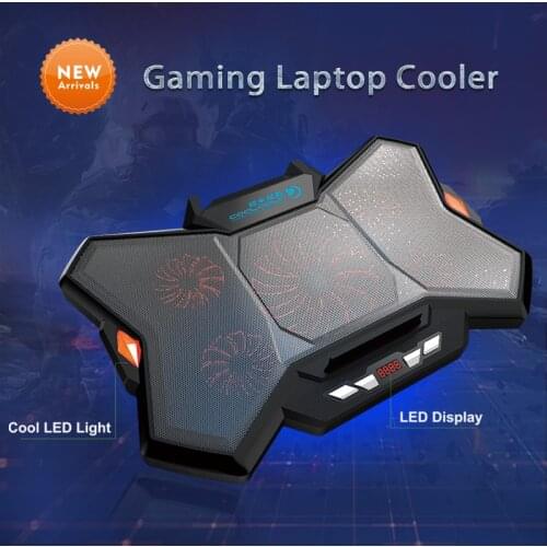 Coolcold New Arrival Notebook Cooler Pad LED Light Gaming Notebook Cooler Stand With 5 Fan And 2 USB For 17inch