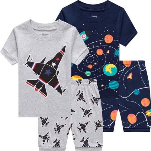 Boys' Pajama Sets Boys Cartoon Sleepwear Dinosaur Pajamas Boys Toddler Kids Grow in The Dark T-Rex 4 Pieces Short Pajama Set