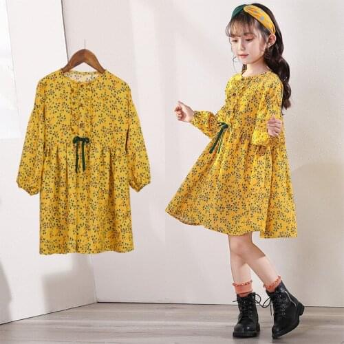 Girl Dress Kids Baby Gown 2021 Yellow Spring Autumn Toddler School Uniform Dresses Christmas Cotton Children Clothing