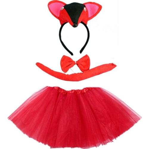 Women Girls Anime Red Fox Girl Cosplay Headband Tutu Skirt Tie Tail Party Props Costume Halloween Baby Shower Birthday S L