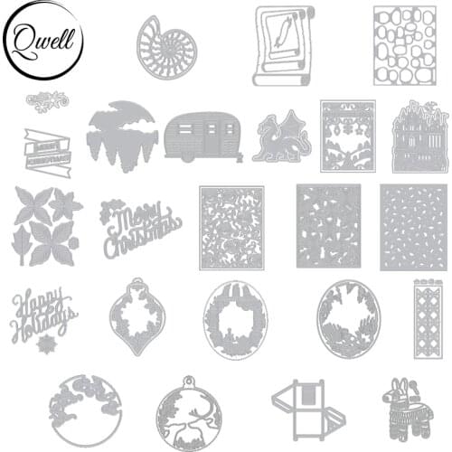 Qwell Cutting Dies Rose Foliage Bubble Doodle Banner Wishes Words Oval Circle Frame Ornament Trojan Horse Outline DIY 2021