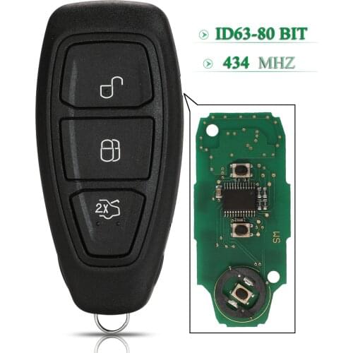 Bilchave 3 Buttons 434Mhz Id63-80 Bit Smart Remote Car Key Fob For Ford Focus C-Max Mondeo Kuga Fiesta B-Max 2010-2019