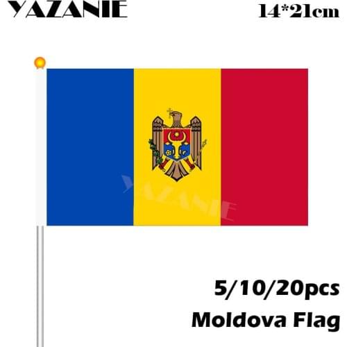 YAZANIE 14*21cm 5/10/20pcs Hand Waving Moldova National Flag Quality Polyester Events Festivals #8 Small Flags Drop Shipping