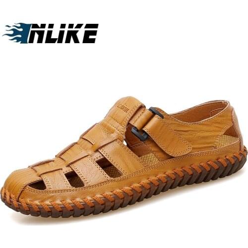 Big Size Men Sandals Genuine Leather Sandals Summer Sandals Men Breathable Flat Sandals Casual Shoes