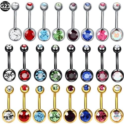 1PC G23 Titanium Crystal Navel Bar Stud Bohemia Ombligo Piercing Double Gem Dangle Earring Helix Belly Button Piercings Jewelry