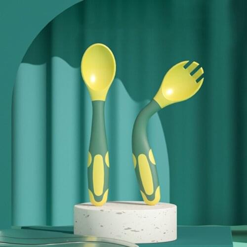 Bendable Non-slip Baby Training Tableware Cutlery Fork Spoon Dinnerware Solid Food Self Feeding for Kids Children Creative Gift