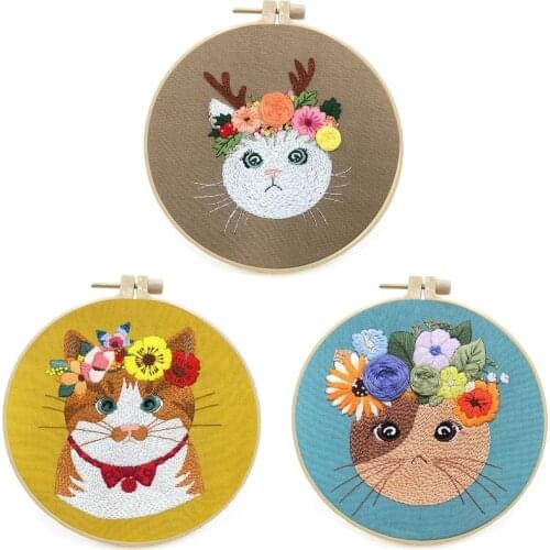 DIY Cat Embroidery Starter Kit for Beginners, Modern Embroidery Kits, Contains all Embroidery Tools, English Description