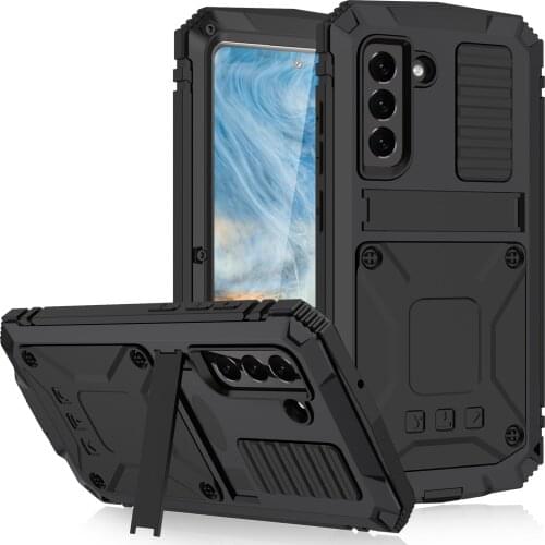 R-Just Heavy Duty Armor Phone Case For Samsung Galaxy S21 FE Metal Aluminum Protective Case & Kickstand For Galaxy S21 FE 5G
