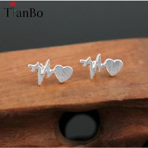 TianBo 2018 New Arrival Fashion Heartbeat Stud Earrings for Women ECG Induction Earrings Lovers Jewelry
