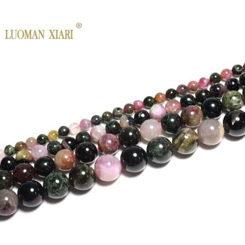 Fine AAA Natural Top Tourmaline Round Natural Stone Beads For Jewelry Making DIY Bracelet Necklace Anklet 4/6/8/10mm Strand 15