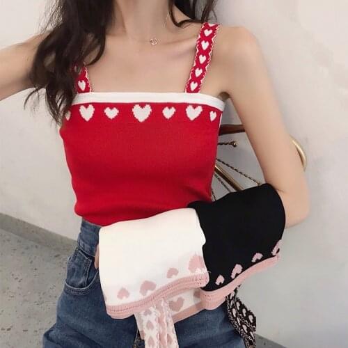 2021 Summer Love Knitted Tanks Camis Womens Slimming Tops Womens Pullover Sleeveless Shirts Y2k Fashion Knitting Crop Tops