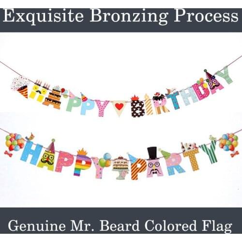 Children Happy Birthday Party Decorations Gilding Mr Mustache Bunting Music Bar Arrangement Diy Paper Hanging Flag Cute Streamer