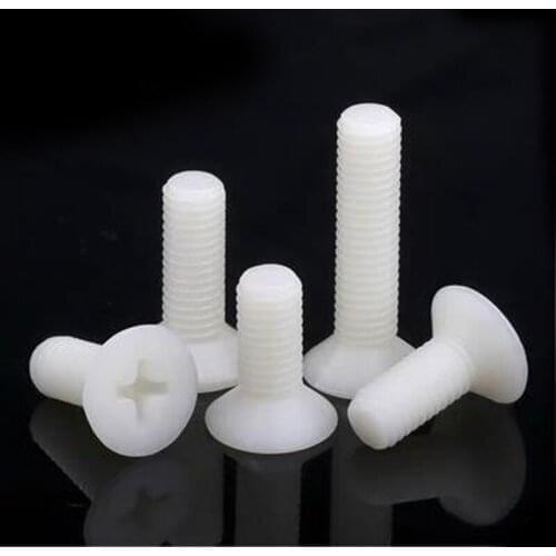 50Pcs M5 PA66 White Phillips Countersunk Nylon Screw Flat Head Bolts Insulated Screws Plastic Bolt GB819 20mm-40mm Thread Length