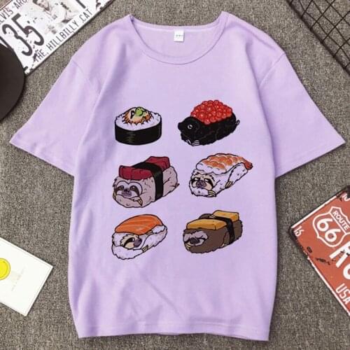 Sloth Sushi Graphic Print T-shirt Women Harajuku Aesthetic Purple Tops Casual Tshirt 2021 New Summer Fashion Y2k Female T Shirt