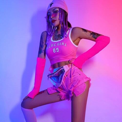 WomenS Gogo Dance Costumes DJ DS Stage Costumes New Sexy Nightclub Bar Pink Hiphop Suit For Adults Festival Outfits DN7001