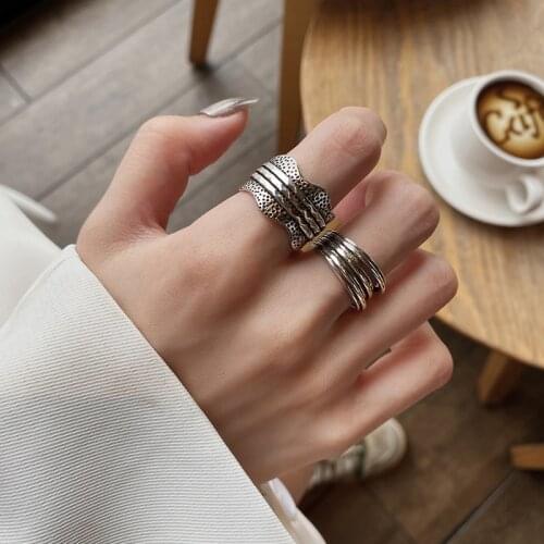 VENTFILLE 925 Sterling Silver Creative Trend Retro Female Irregular Geometric Open Index Finger Ring