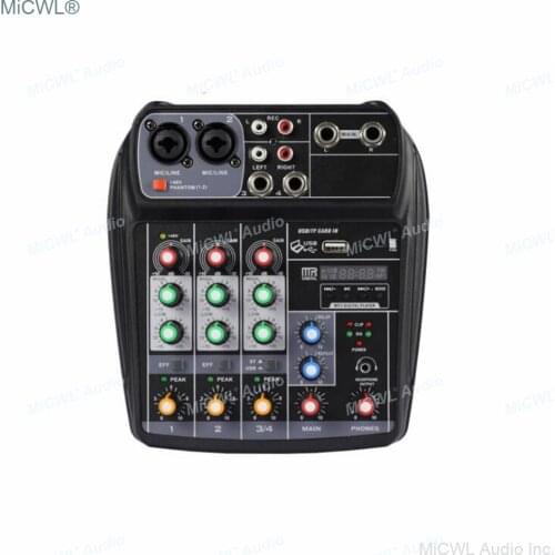 EQ4 Live Sound Card USB Bluetooth Sound DJ Live Mixer Mixing Console for PC Stage Studio Internet Sing with USB 48V