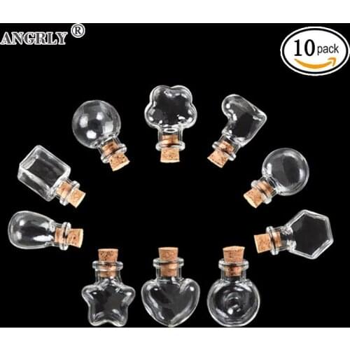 10pcs Cubic Shape Mini Glass Bottles Jars with Cork Wish Note Craft Bottle Wedding Decoration Favors and Gifts Box (Clear)