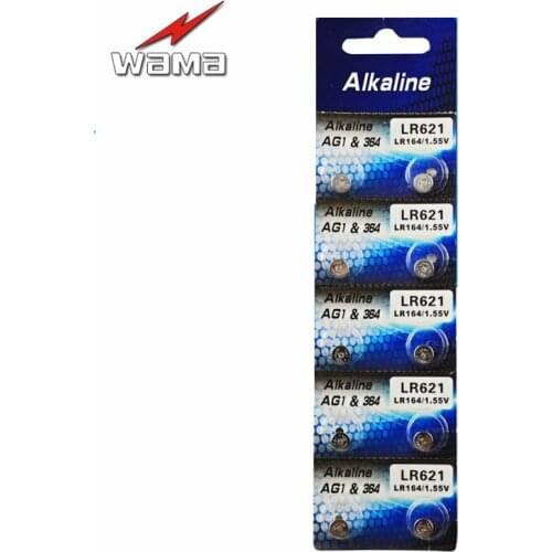 10pcs/pack Wama AG1 Button Cell Coin Battery LR621 364A SR621W LR60 1.5V Alkaline Watch Toys Remote Mercury Free Batteries