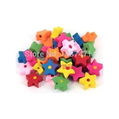 100pcs 15mm wooden beads star wooden beads mixed color for diy supplies jewelry accessories