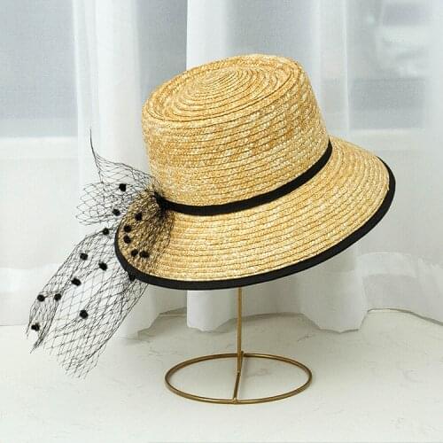 202106-so008 summer dot mesh grace handmade straw lady sunshade holiday sun cap women leisure hat