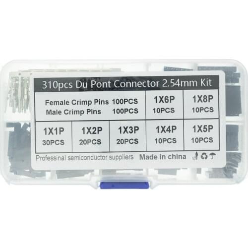 310pcs/A Set Dupont Wire Jumper Pin Header Connector Housing Kit Male Crimp Pins+Female Pin Connector Terminal Pitch With Box