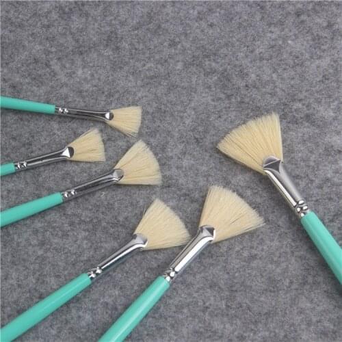 6pcs/set Fresh blue rod pig bristle fish tail fan shap oil paint brush art gouache watercolor brush Acrylic paints Art supplies