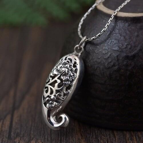 BESTLYBUY 100% Real 925 Sterling Silver Jewelry Retro Hollow Fish & Flower Pendants Women Accessories Gifts Without Chain