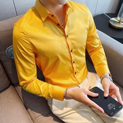 Plus Size 4XL-M Fashion Dark Print Tuxedo Shirts For Men Clothing 2021 Business Formal Wear Slim Fit Long Sleeve Chemise Homme