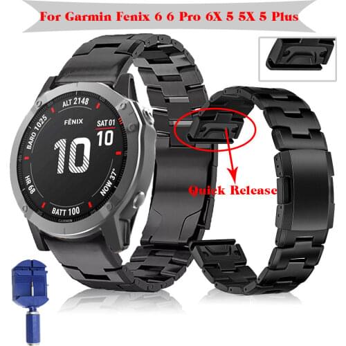 26 22mm Watch Band Bracelet For Garmin Fenix 5X 5 5Plus 3 3HR 6 6X 6XPro Watch Stainless Steel+Titanium Alloy Easyfit Wrist Band