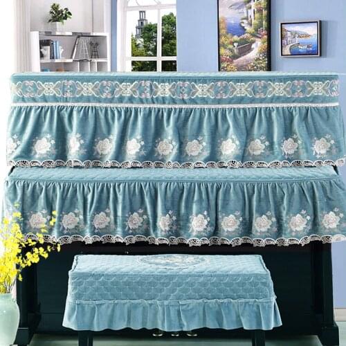 Half and Full Piano Cover with Stool Cover Style Contains Romantic Ballet Pink Classical European Lace Dust-Proof Piano Covers