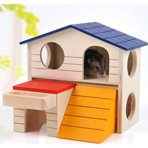 Wooden Hamster House Nest Sleeping House Large Castle Viewing Deck Cage Pet Hideout Hut Toy Small Animal Supplies