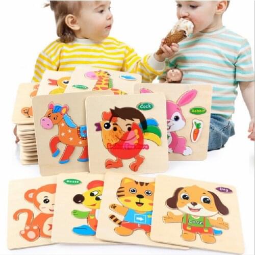 Children Cartoon Animal Wooden Three-Dimensional Small Jigsaw Board Baby Early Educational Toy 3D Puzzle Board Kid Birthday Gift