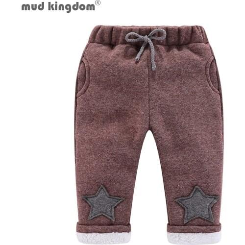 Mudkingdom Kids Pants Winter Stars Patch Fleece Thicken Warm Trousers Boys-Girls Pants Autumn