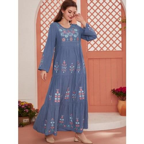 Longue Abaya Dubai Turkey Islam Muslim Fashion Blue Dress Long Dresses Ramadan Robe Abayas For Women Vestidos Caftan Marocain