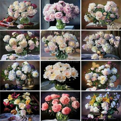 EverShine Painting By Numbers Flowers Hand Painted Peony Oil Paint By Number Wall Art Drawing Canvas
