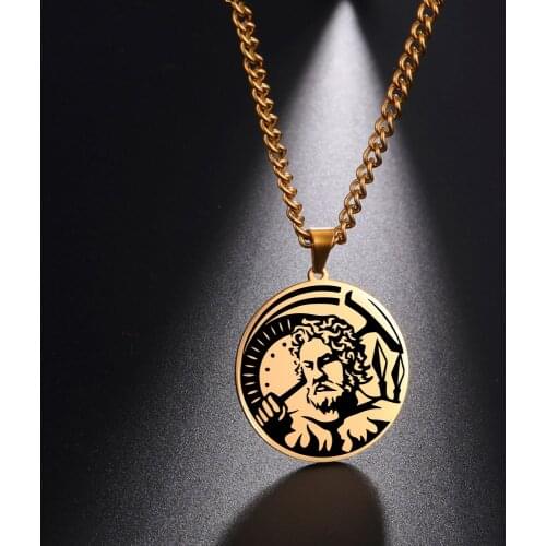 Fishhook Greek Mythology HEPHAESTUS Necklace King God Of METALLURGY BLACKSMITH Fire Supernatural Stainless Steel Gift For Man